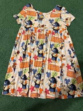 Girls' Cartoon Swim Dress - White, Orange & Blue